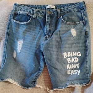 Forever 21 Blue Jean Shorts with Distressed Details
